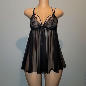 Victoria's Secret Black Strappy Sheer Babydoll Nighty